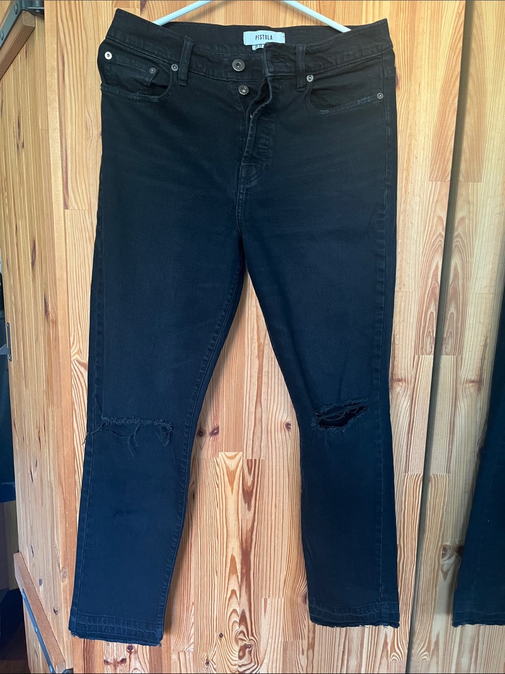 Pistola Black Distressed Straight-Leg Jeans (size 28)